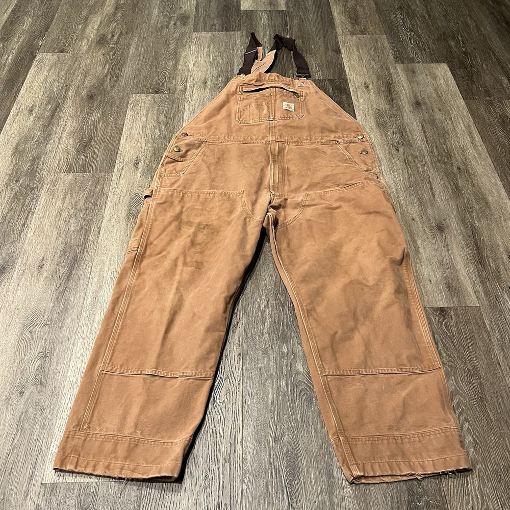 Carhartt Canvas Double Knee Bib Overalls Men's 44x30 Brown Workwear 102776-211